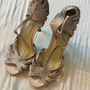 Betsey Johnson Silver Heels with Intricate Design